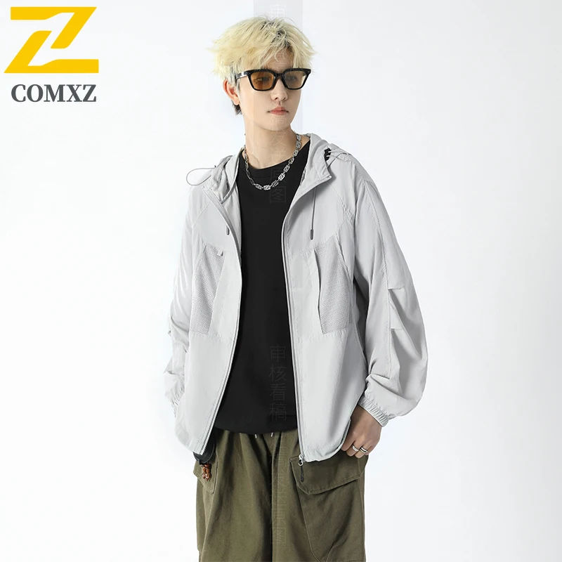 Summer Ice Silk Sunscreen clothing UPF50+ UV Protection Lightweight Fishing Shirt Breathable  Skin with Hood for Camping Hiking