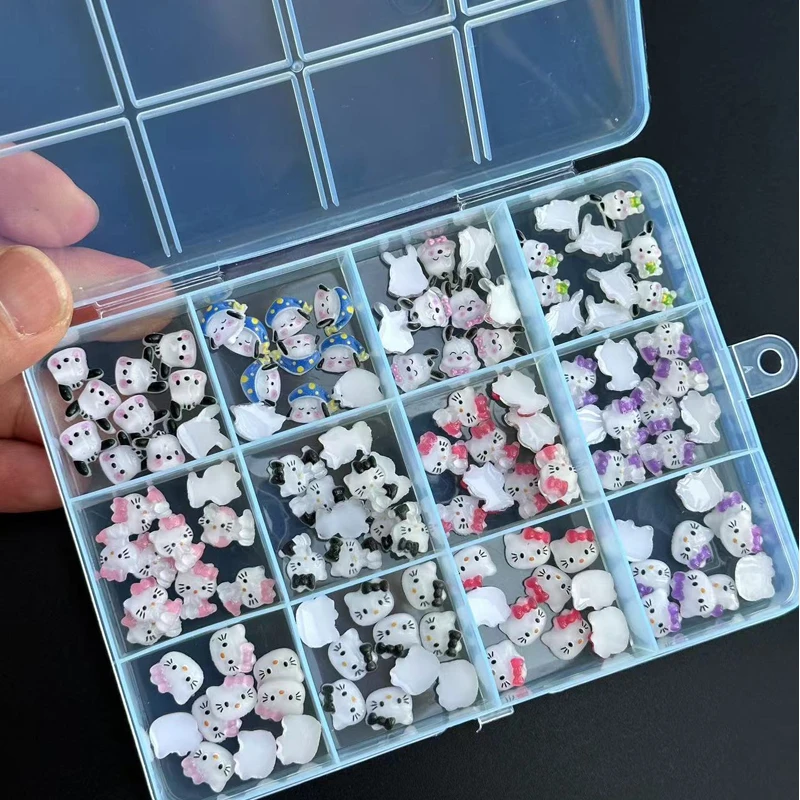 

120PCS/Set Sanrio Mix Kitty Kuromi Resin Nail Decoration Charms Cartoon Nail Parts Rhinestone Jewelry Accessories For Phone Nail