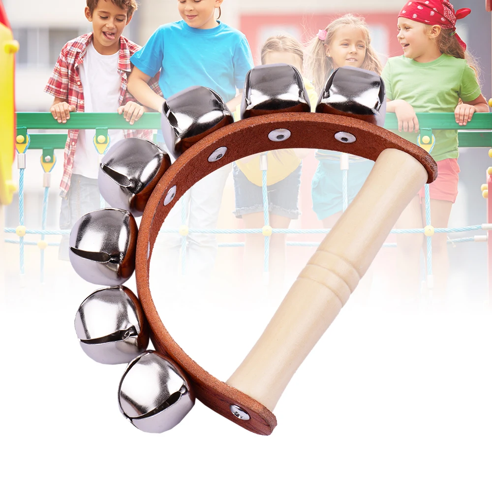 Handbell with 5pcs/7pcs Jingle Bells Wood Handle Musical Instrument Toy for Music Class