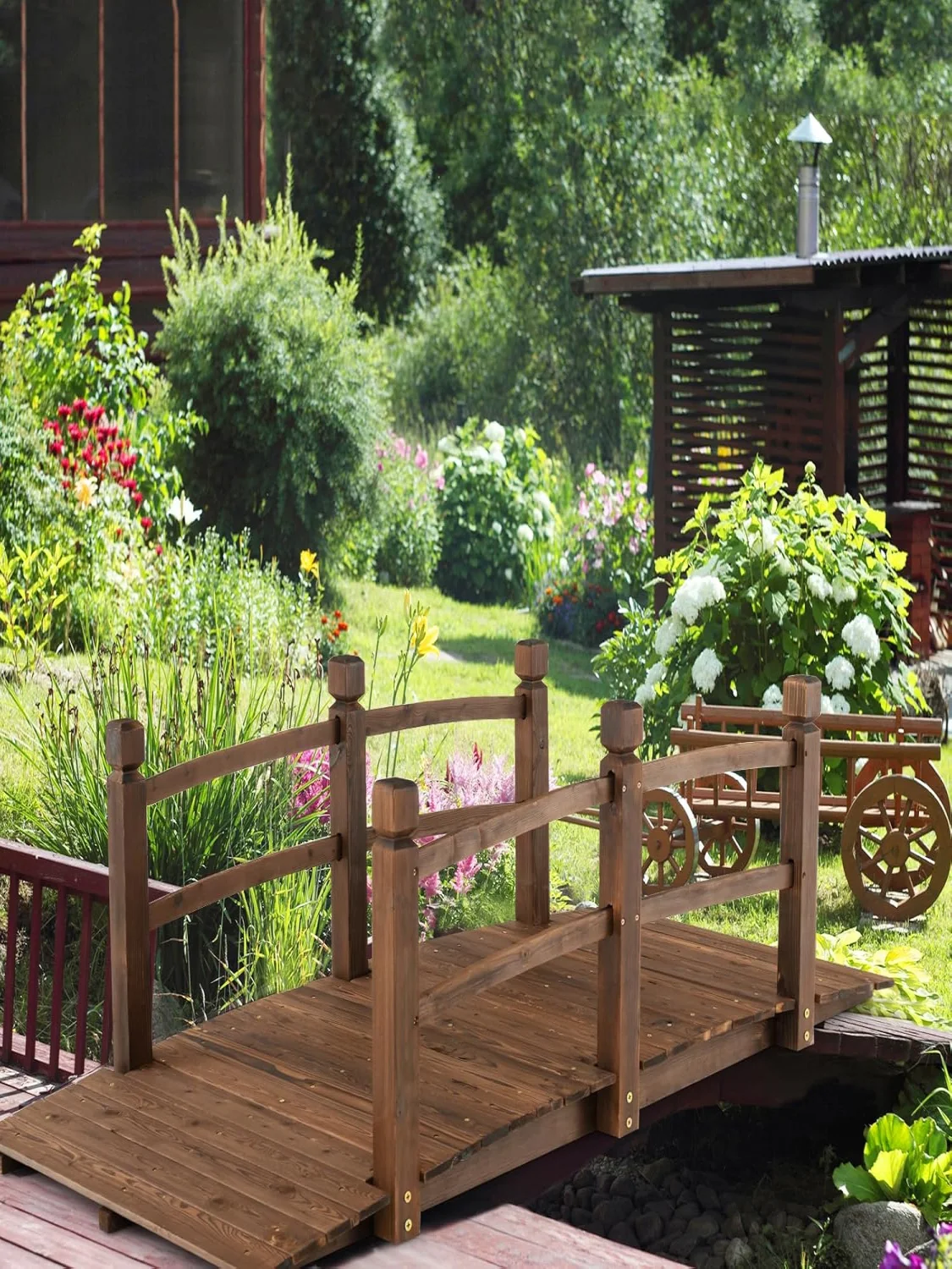 Gartenbrcke aus Holz mit Gelnder 1717558 cm  Zen- und Bonsai-Gartendekoration   Markt-Bonsai