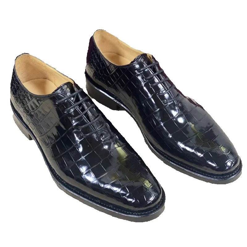 Authentic Crocodile Belly Skin Hand Stitched Businessmen Dress Oxfords Genuine Alligator Leather Male Lace-up Formal Shoes