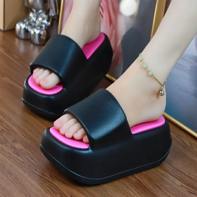 new thick soled high-heeled shoes women Eva rubber comfortable high heeled slippers summer new women non-slip soft sole sandals