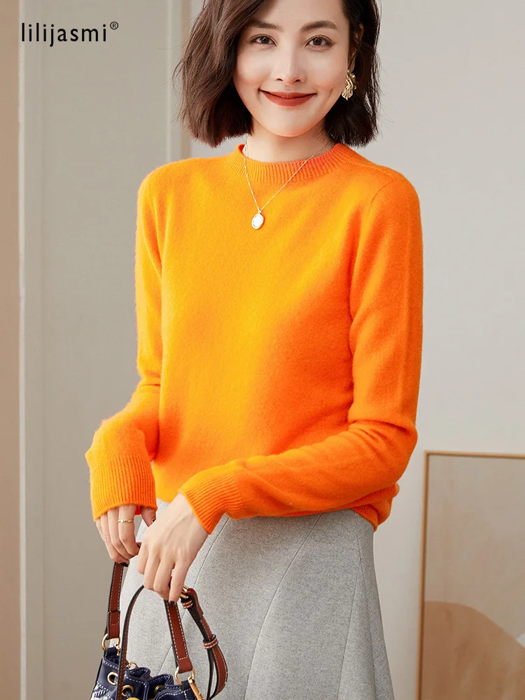 2022 New Colors Women O Neck 100 Wool Pullover No Seam Unibody Basic