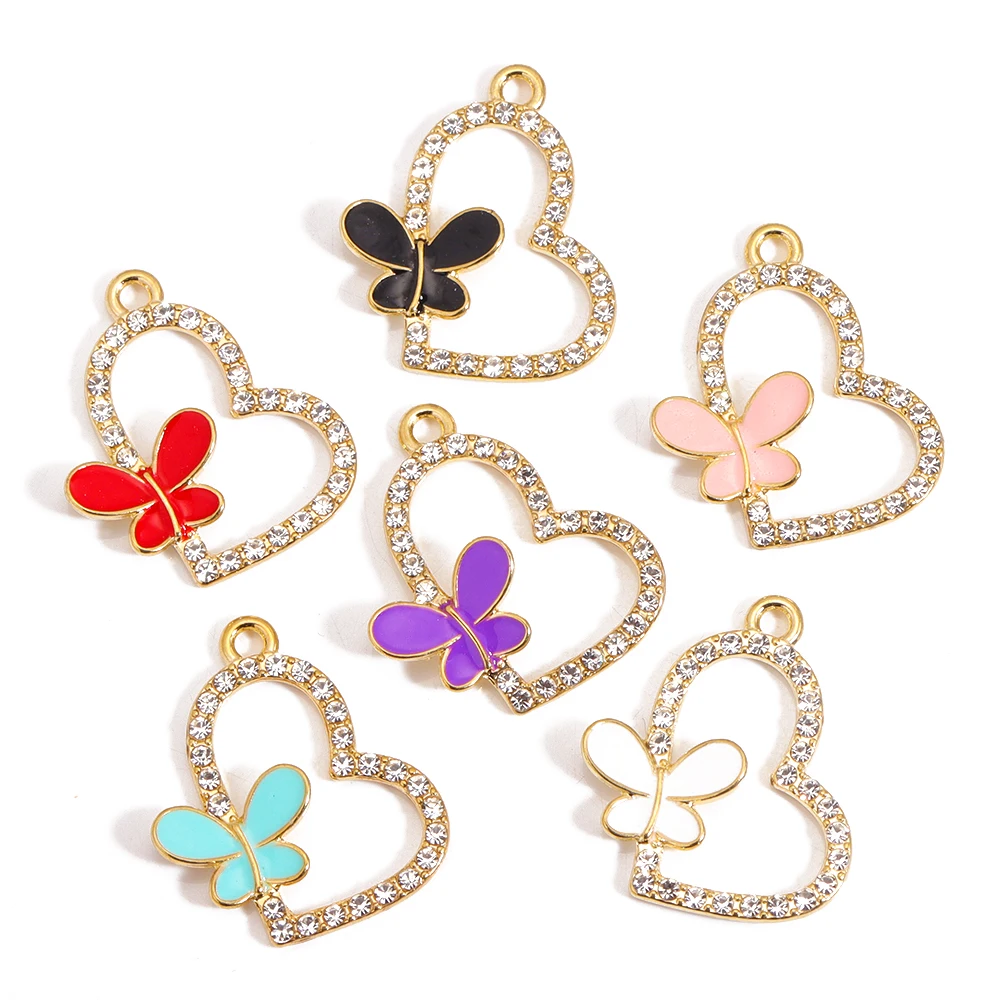 10 Stücke Mode-design emaille farbe schmetterling Liebe Strass legierung anhänger charme Für frauen ohrringe halskette diy schmuck machen – Detail 7