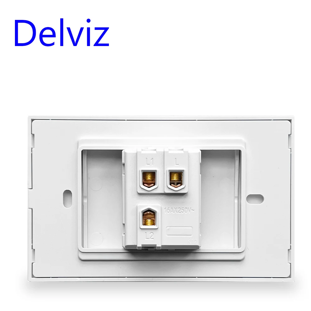 Delviz 16A Wall Light Switch,120mm*72mm White / Black Tempered crystal glass panel,AC 110V~250V, 1 Gang 2 Way Push Button Switch