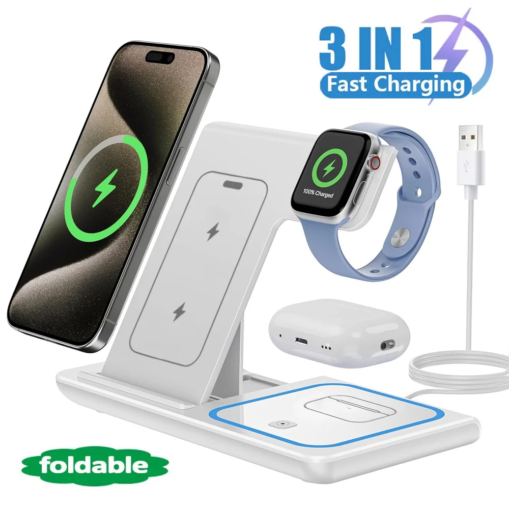 ตัวเลือกสินค้า แท่นชาร์จไร้สาย 3 in 1 พับได้ ชาร์จเร็ว สำหรับ iPhone & AirPods