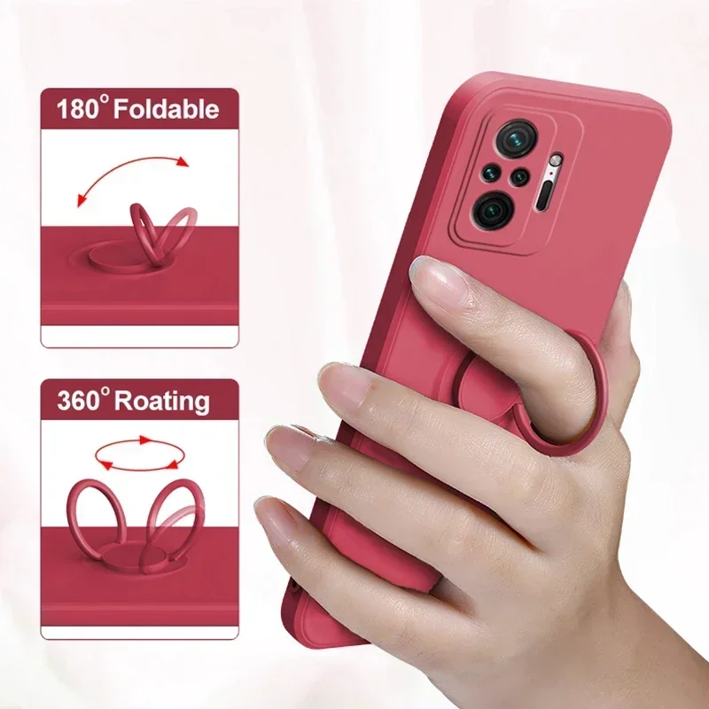 Premium Liquid Silicone Phone Case with Ring Stand - Soft Back Cover