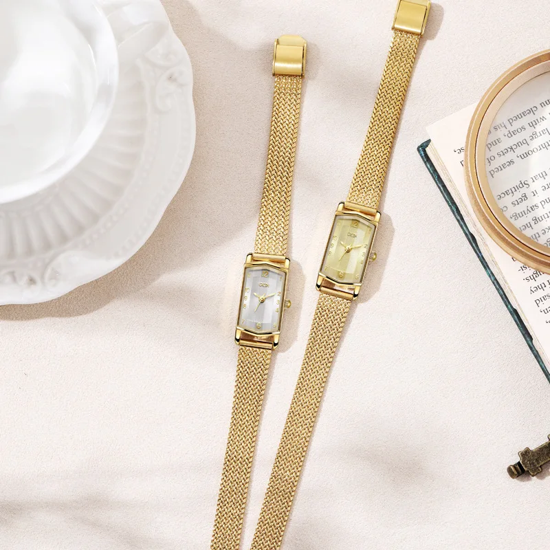 2024 New Fashion Gedi Top Brand Luxury Gold Mesh Steel Vintage Rectangular Luxury Elegant Waterproof Ladies Quartz Gifts Watches 4