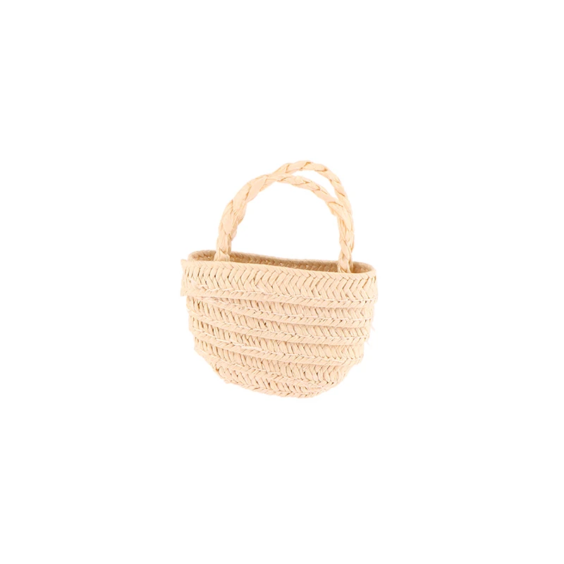 1/12 Dollhouse Woven Bread Basket Shopping Basket Straw Handbags Dollhouse Weaving Beach Bag For Dolls Miniature Decoration