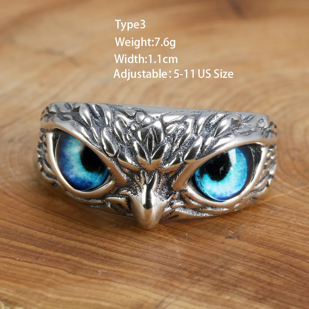 Vintage Silver OWL RING 925×ONYX Vintage 925 Sterling Silver Night Owl Ring for Men Women
