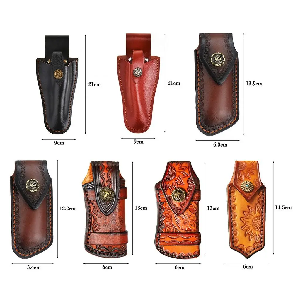 Pocket Hunt Leather Sheath Holder Fold Knife Tool Flashlight Case Camp Outdoor Carry Belt Loop Case