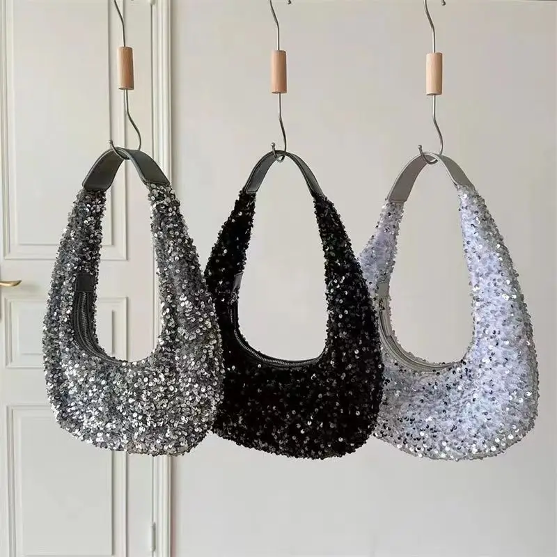 

Glitter Sequin Shoulder Bags Fashion Leisure Armpit Bag Shopping Women's Branded Trending Shoulder Handbags Large Totes 2023 New