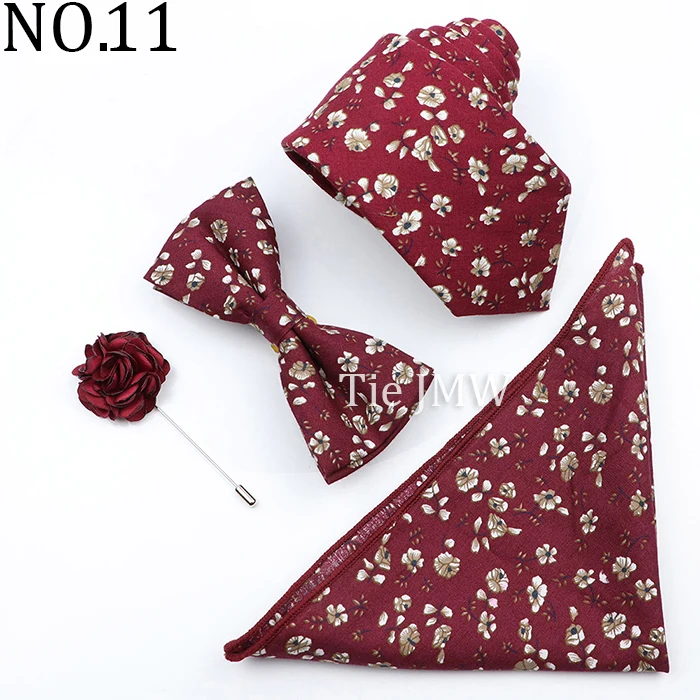 Neue Bunte Baumwolle Floral Männer Krawatte Brosche Set Rosa Weiß Gelb Krawatte Bowtie Anzug Vintage Für Bräutigam Business Hochzeit Party – Detail 11