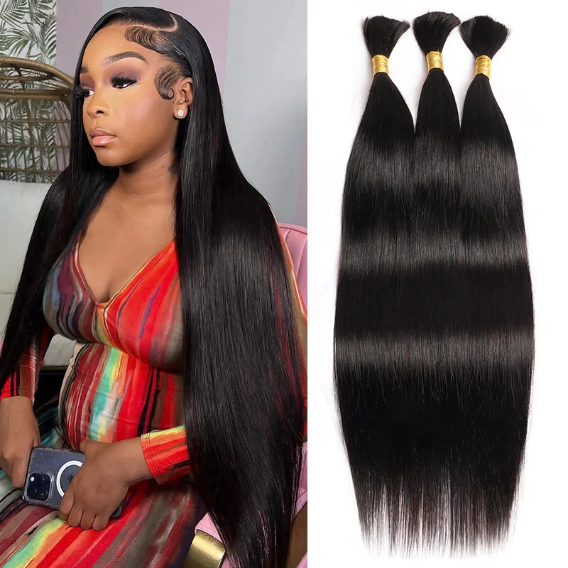 Straight Human Hair Braiding Bulk Hair Extensions 16-26 Inch No Weft Brazilian Human Bundles 50/100 Per Pack For Braiding human hair extensions human hair bundles braiding hair extensions human braiding hair