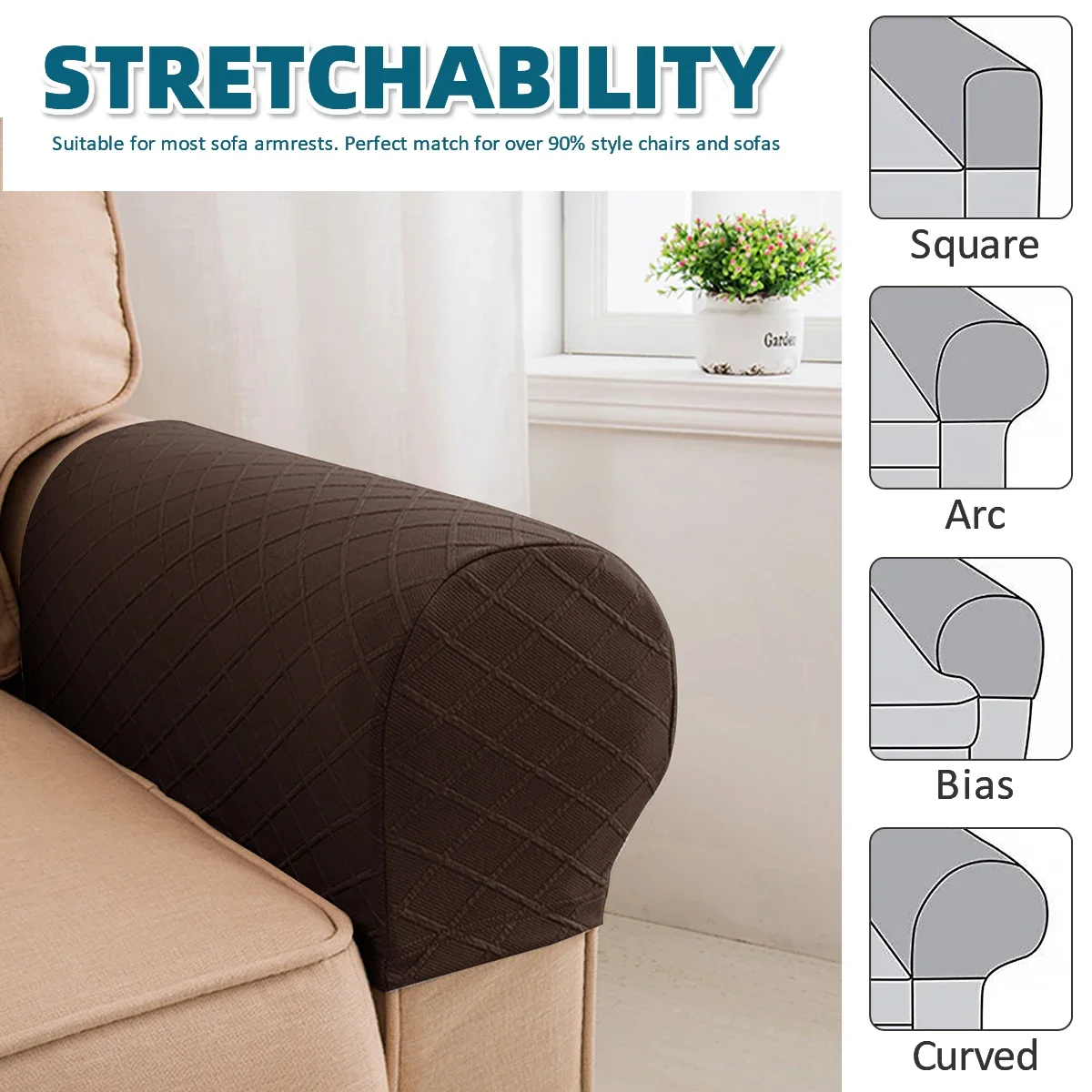 Armrest Covers 4Pcs Stretch Couch Arm Covers Anti-Slip Armrest with Nails Washable Sofa Chair Arm Anti-Scratch