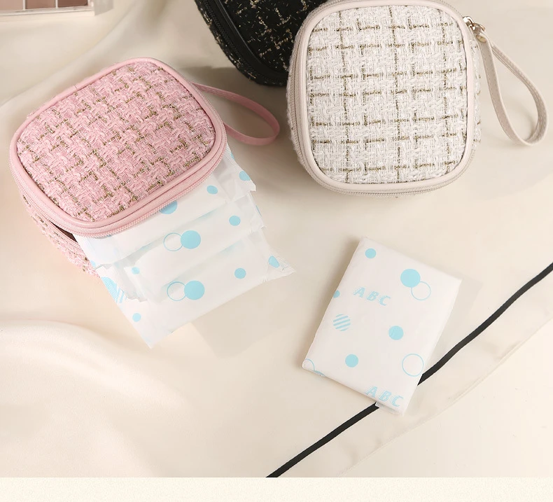 Square Plaid Cosmetic Bags Large Capacity Lipstick Toiletry Makeup Case Money Card Pouch Small Tampon Sanitary Napkin_voghion.com