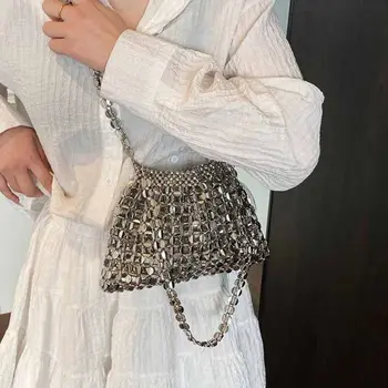 Elegante borsa per banchetti da sera con paillettes Borsa sotto le ascelle con temperamento Borsa a tracolla glitterata Mini piccola borsa Borsa argento lucido da donna