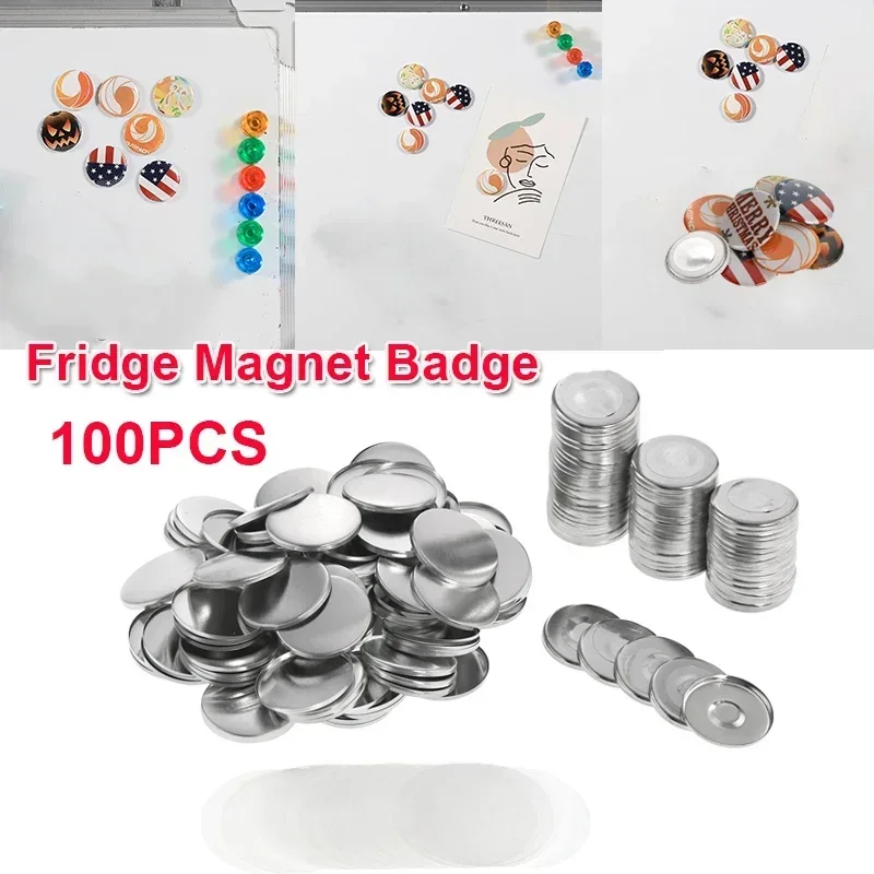 Badge Parts Button Making Supplies 100pcs 25mm 32mm 44mm 58mm Magnet Fridge Button Making Parts DIY Refrigerator Button Badge Maker Machine Accessories