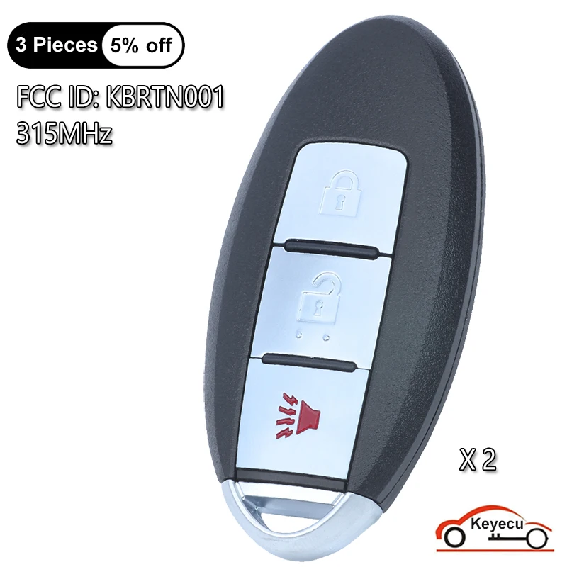 

KEYECU 2x FCC: KBRTN001 315 МГц для Nissan Murano 2005 2006 2007 Бесконтактный смарт-пульт дистанционного управления с 3 кнопками P/N: 285E3-CB80D брелок