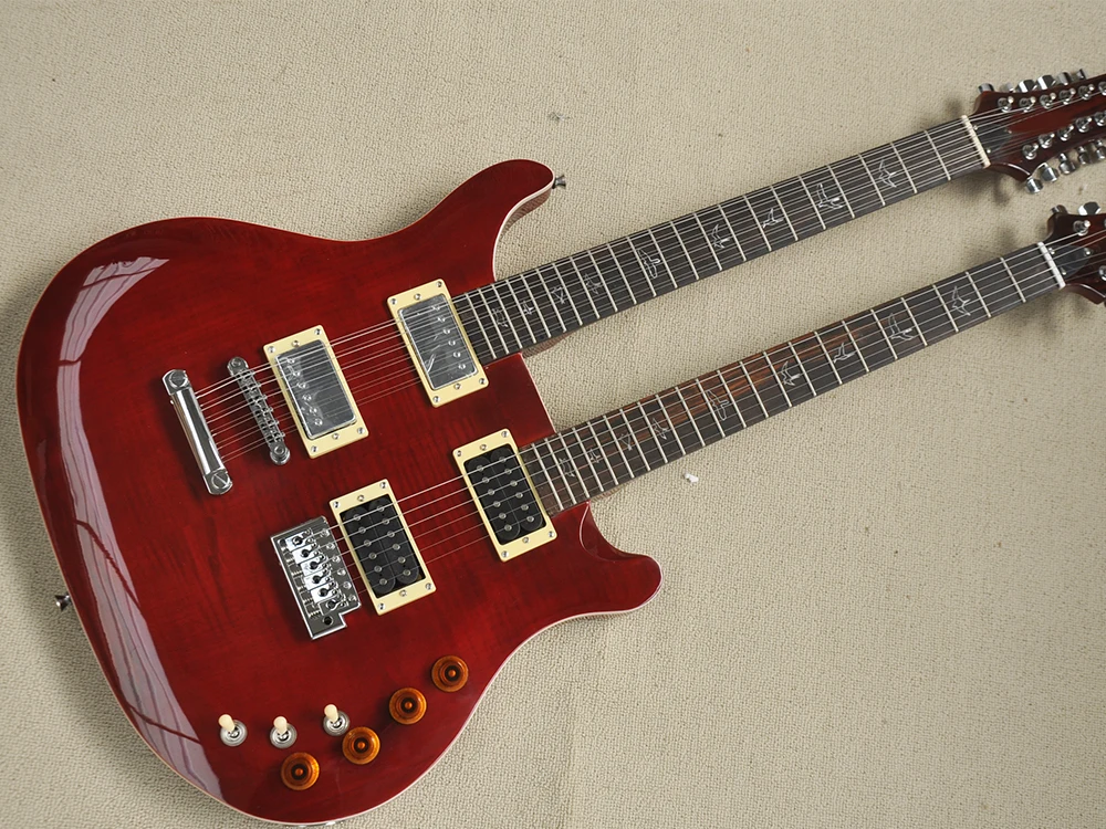 Brown 12+6 Strings Double Necks Electric Guitar with Rosewood Fretboard