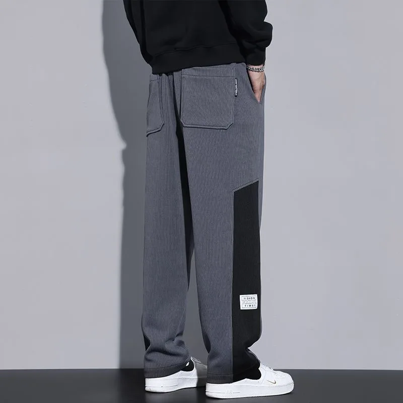 

2023 New Autumn and Winter Fashion Trend Casual Loose Patchwork Color Contrast Wide Leg Straight Leg Sports Men's Sanitary Pants