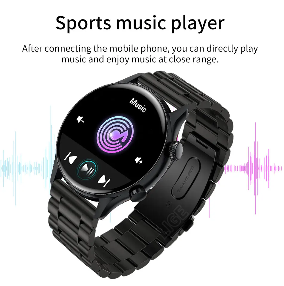 LIGE NFC Bluetooth Call Smartwatch Men 1.3 inch AMOLED 360*360 Screen Support Always On Display New Smart Watch Password Unlock