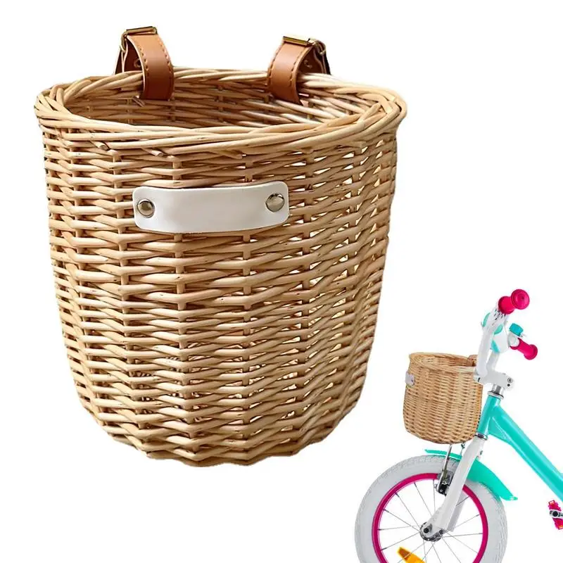 

Front Handlebar Bike Basket Hand-Woven Kids Bike Basket For Girls Boys Front Handlebar Imitate Wicker Basket Waterproof Small