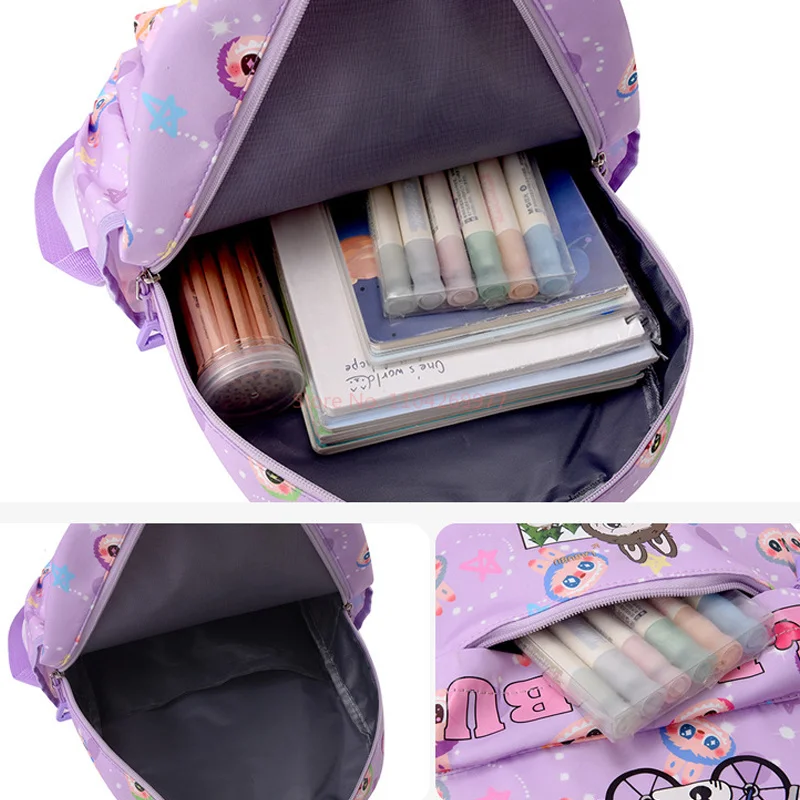 Anime Cartoon Labubu Backpack Kindergarten Backpack Large Class Labubu Printed Cute Reducing Burden Oxford Cloth Backpack 6
