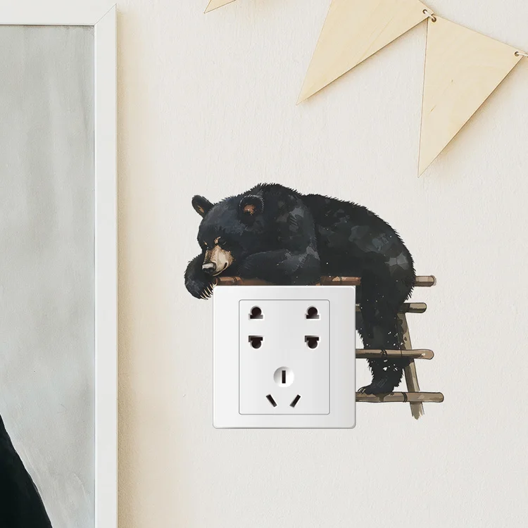 Cartoon Bär Schlaf schalter Aufkleber für Wohnzimmer Schalter Dekoration Wandbild Tier Schlafzimmer Wohnkultur selbst klebende Wandt attoos – Detail 5