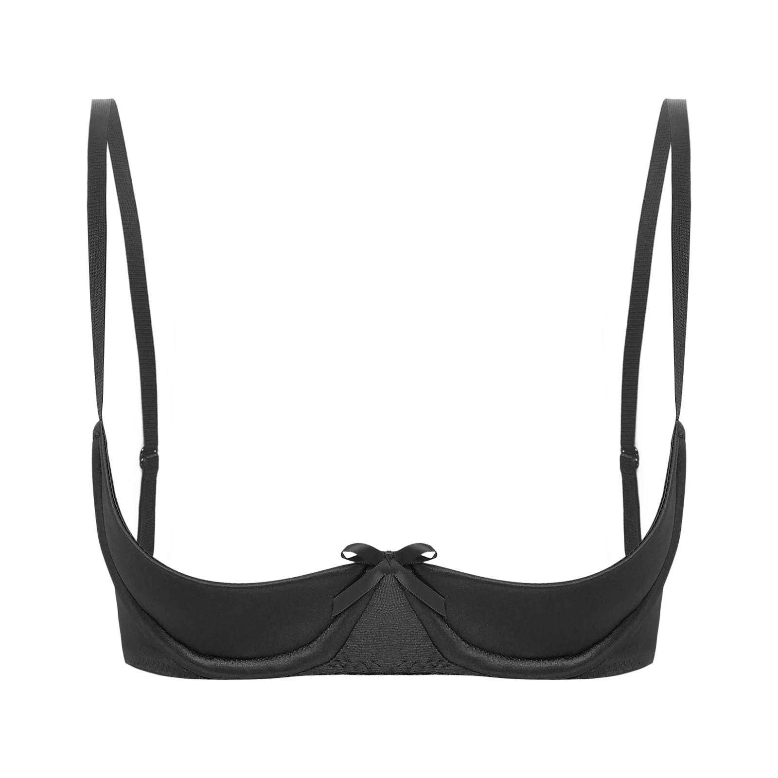 Womens-Exposed-Nipples-Lingerie-Satin-Bare-Open-Cup-Bras-1-4-Cups-Push ...