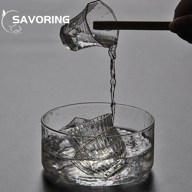 Hammered Pattern Glass Tea Basin Tea Basin Salad Bowl Fruit Bowl Plate Tea Dust Large Extra Thick Kung Fu Tea Wash Accessories