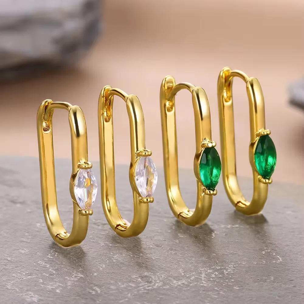 Zircon Oval Hoop Earrings Women Stainless Water