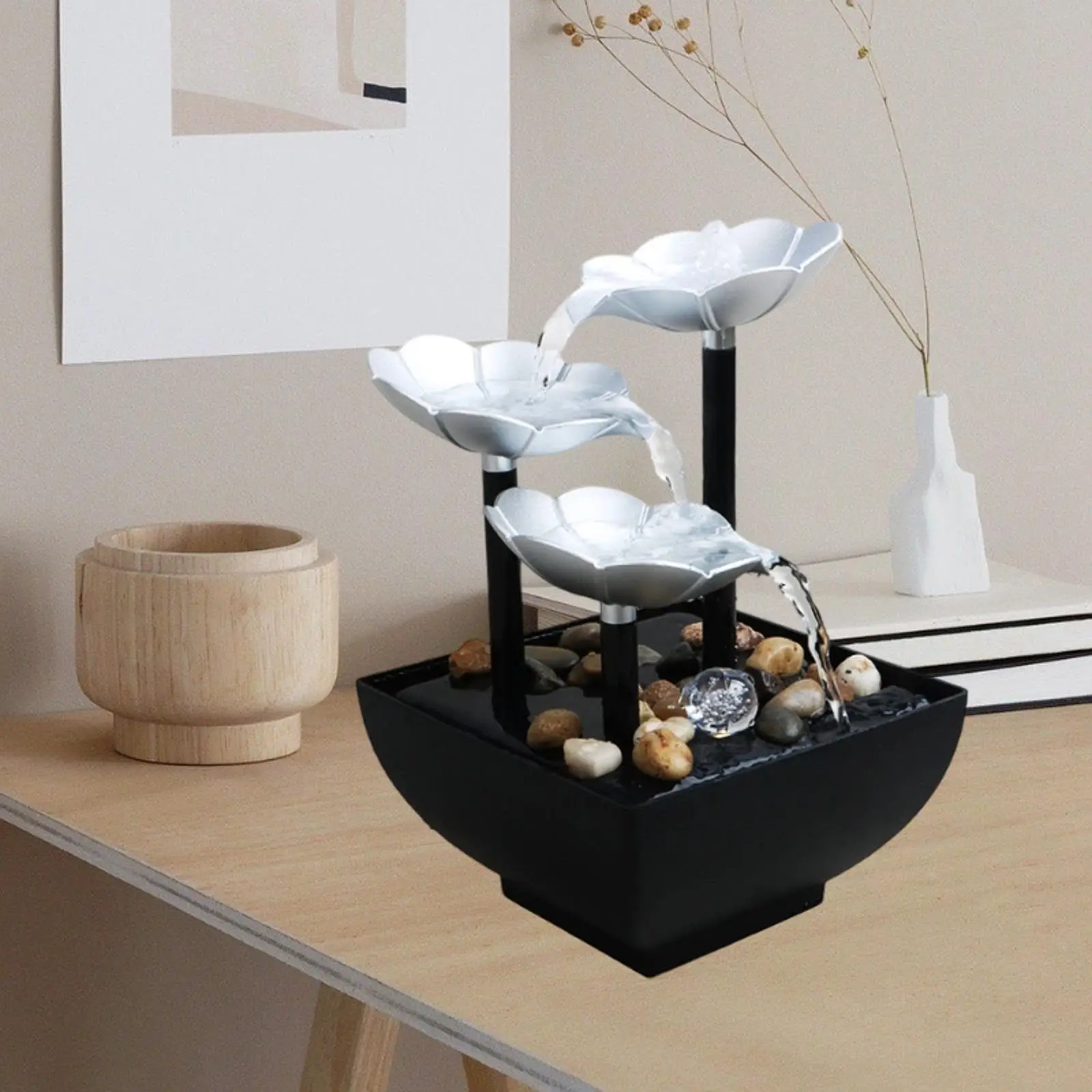 Tabletop Water Fountain Compact Housewarming Gift with Switch Waterscape Decoration for Indoor Office Bedroom Desk Relaxation