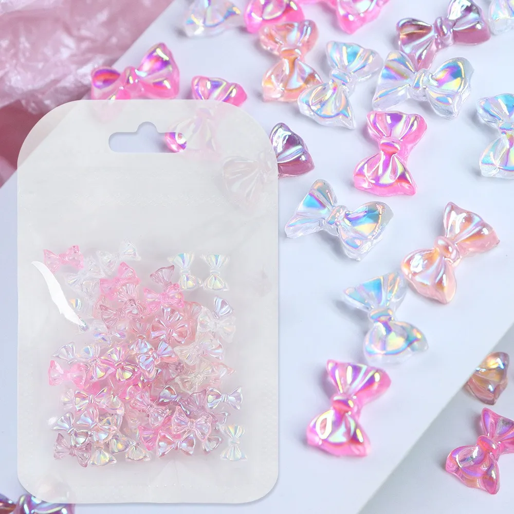 

30Pcs/set Aurora Bowknot Nail Decorations Jelly Bow Tie Resin Bow Nail Accessories White Pink Bowknot Nail Rhinestones