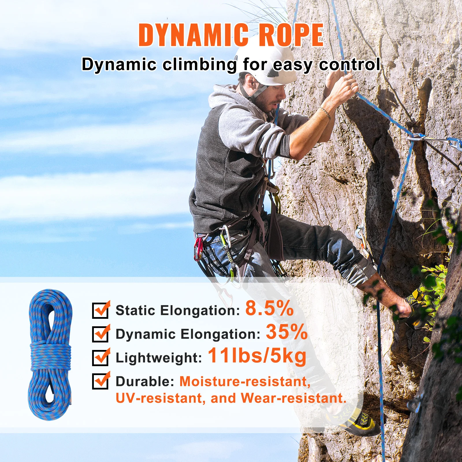 Dynamic Climbing Rope Mountaineering Rope 10.2mm 131-230ft