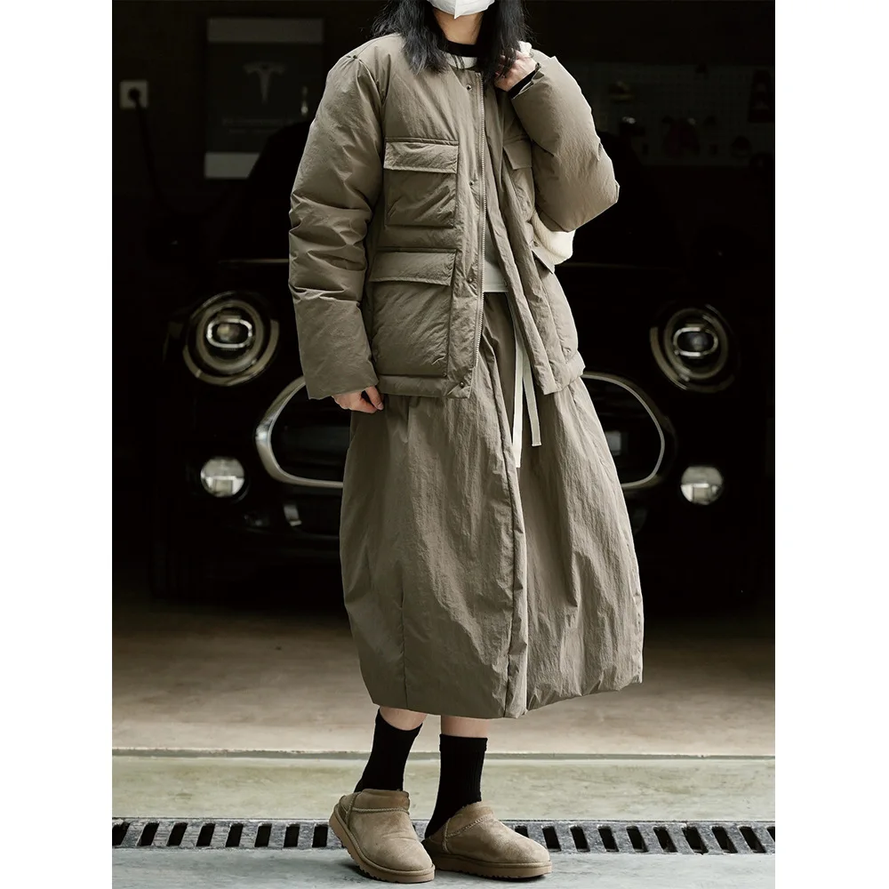 Women's Skirt, 90 White Duck Down Down Skirt, Thickened Warm Mid-length Dress, Retro Casual Dress, 2023 Winter New Women's Skirt