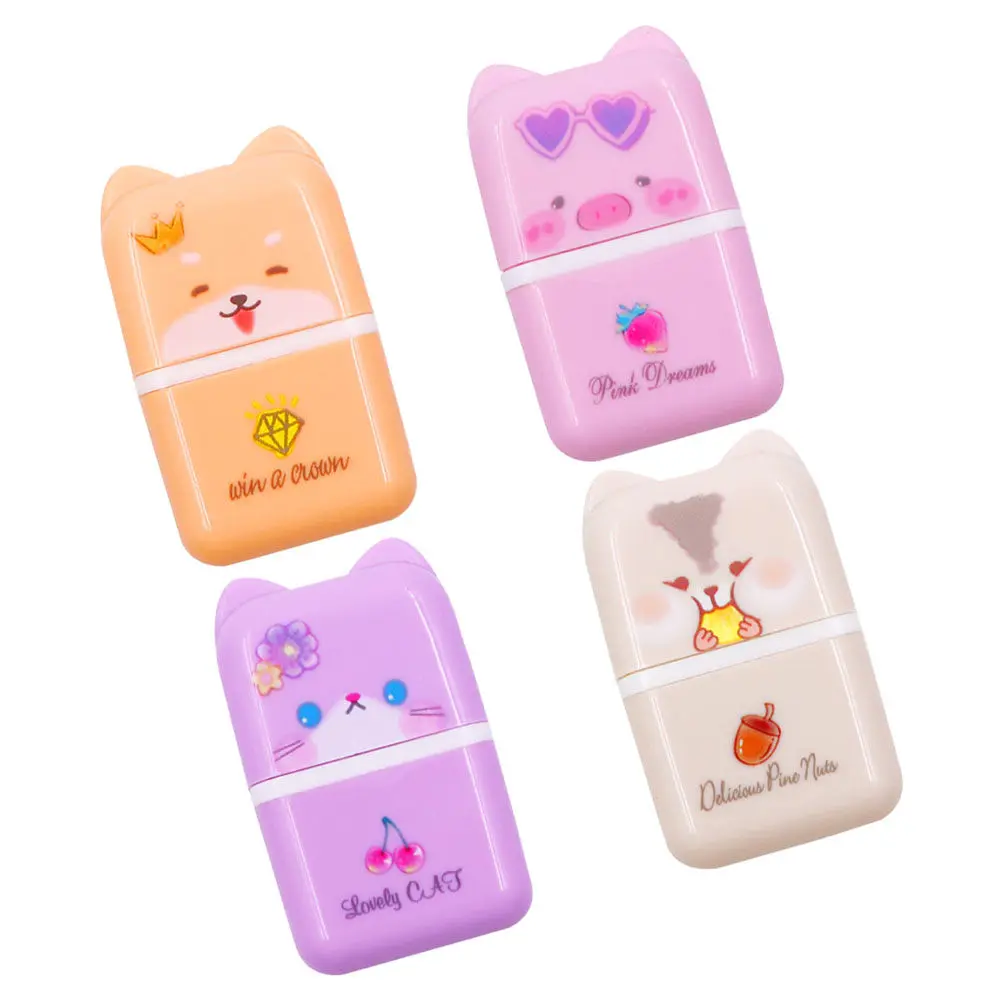 4Pcs 사랑스러운 동물 테마 롤러 지우개 컴팩트하고 쉽게 제거할 수 있는 밝은 지우개 소녀들을 위한 대량 학교 용품