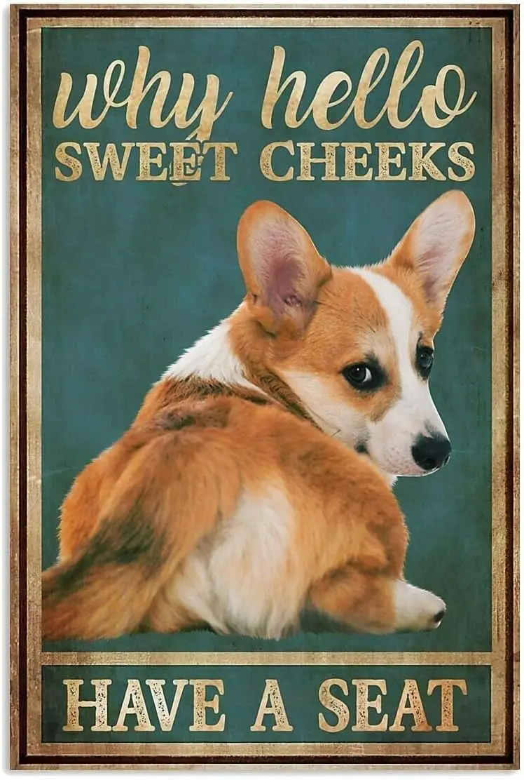 

Металлический жестяной знак Corgi Hello Sweet в стиле ретро для щек, винтажный алюминиевый знак для домашнего декора кофейных стен, 8x12 дюймов