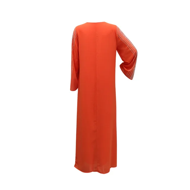 2023Purple Orange Muslim Summer Autumn Elegant Long Sleeve V-neck