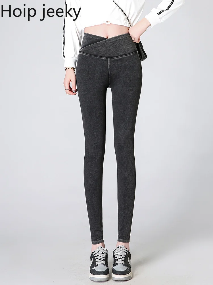 HoipJeekyVintageDnneHosenFrauenSolideKreuzHoheTailleDnne