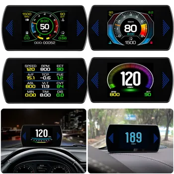 Multi-functions P12S Car HUD Head Up Display OBD2 On-board Computer Water Temp Fuel Consumption LCD Digital Speedometer Gauge 1