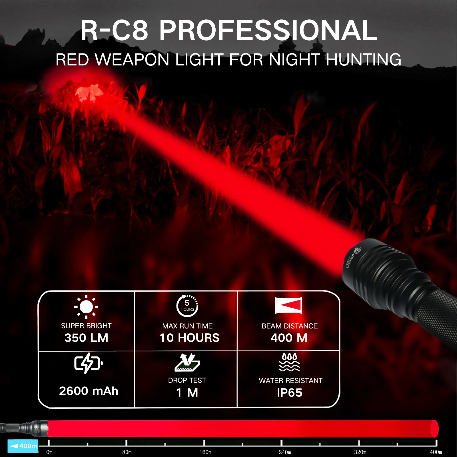 red light flashlight in dark outdoor setting