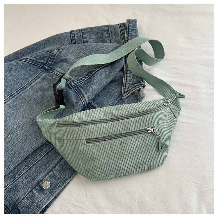 Lightweight Corduroy Fanny Pack Crossbody Bag Fashionable Retro Style Casual Chest Waist Bag Fresh Style Korean Version Handbags 8