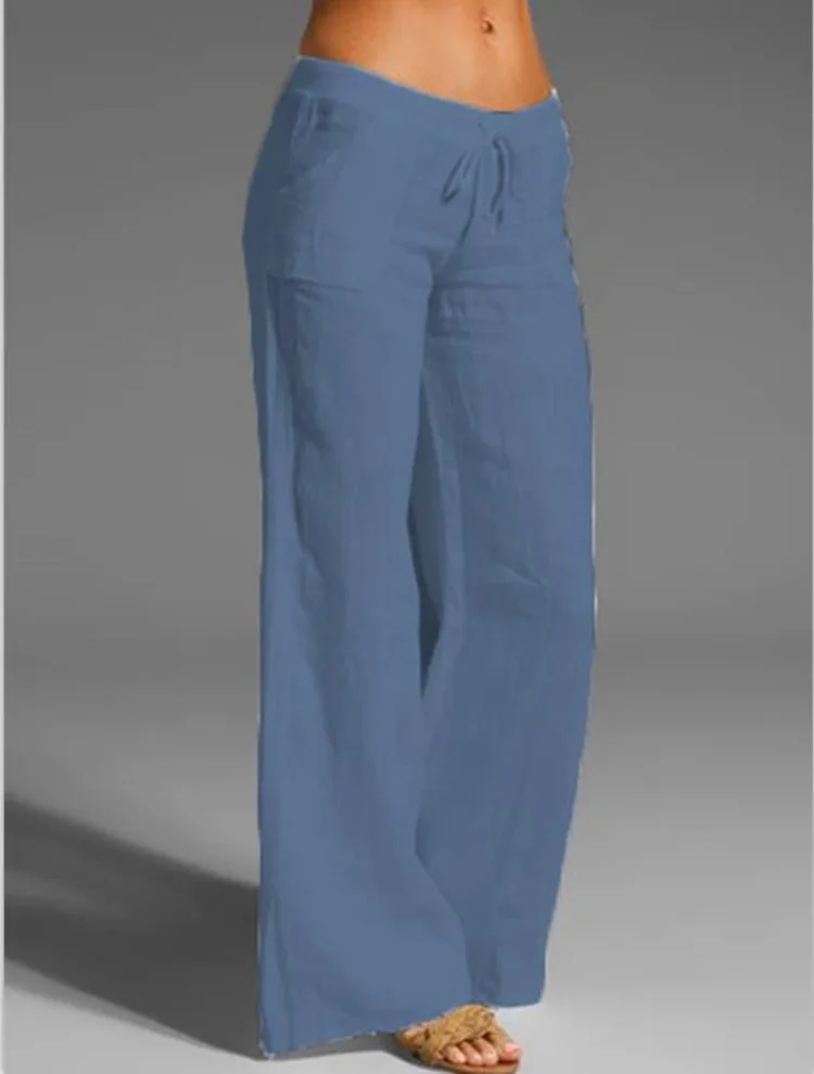 2023 new Women Drawstring Casual Pants Cotton Linen White Black Khaki Breathable Spring Summer Straight Trousers S 4XL 3