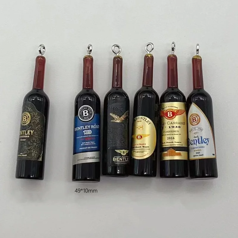 Set of 10 Red Wine Bottle Resin Charms for Jewelry and Crafting Projects