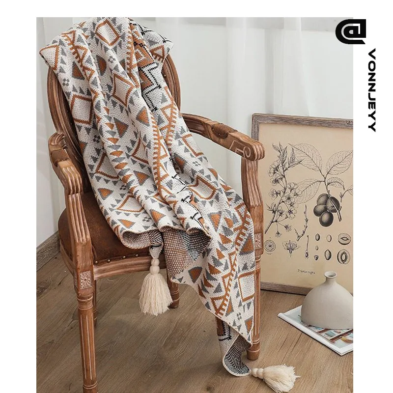 

Bohemian Wool Blanket Knitted Air Conditioner Blanket Soft Bed Tail Blanket Sofa Cover Blanket Throw Blanket Picnic With Tassel