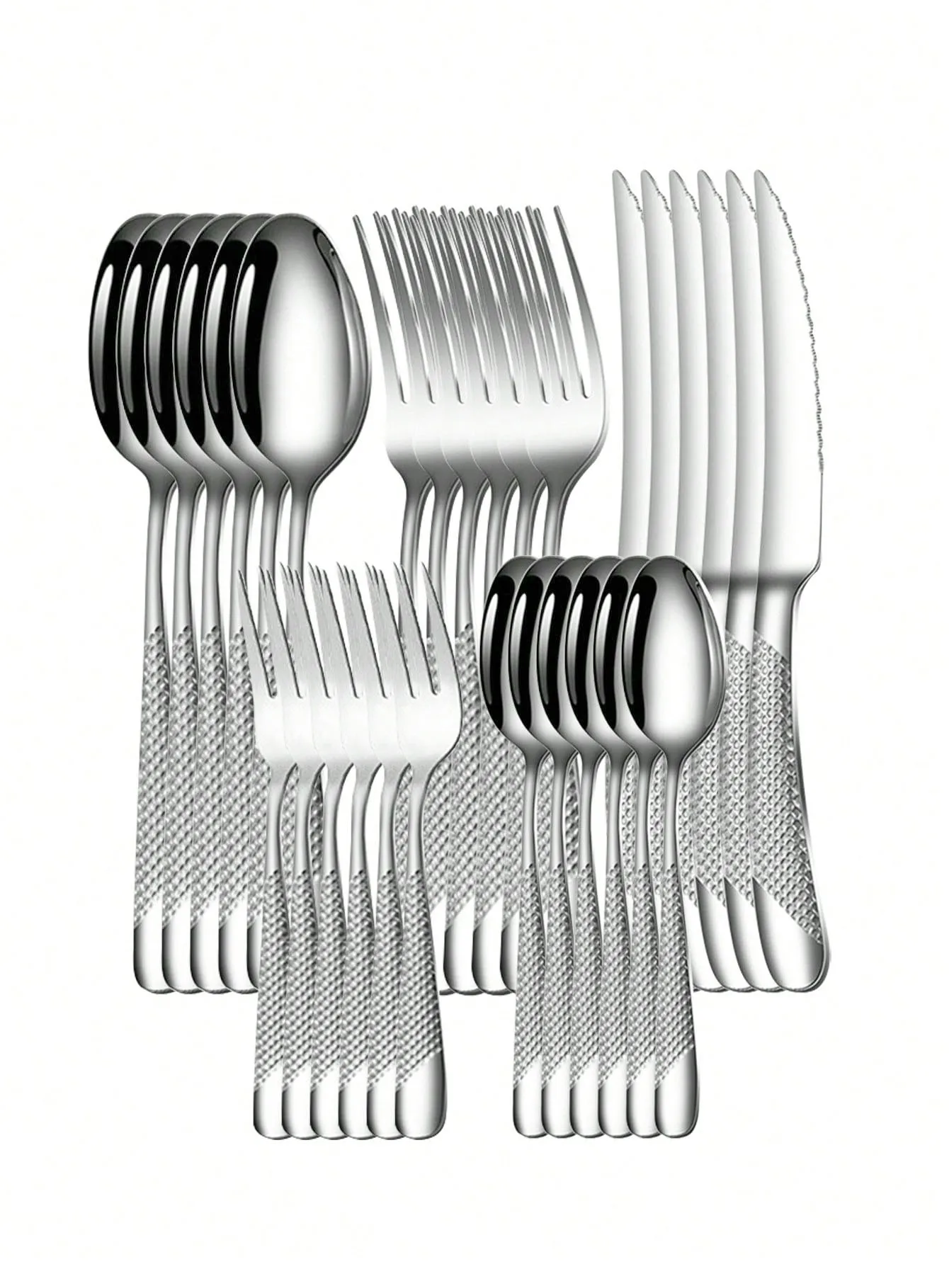thumbnail image 1 of Juego de vajilla de acero inoxidable, set de cuchillo, tenedor y cuchara, tenedor y cuchara de postre, estrella de diamante de alta gama, 6 piezas/30 piezas, 1 of 4