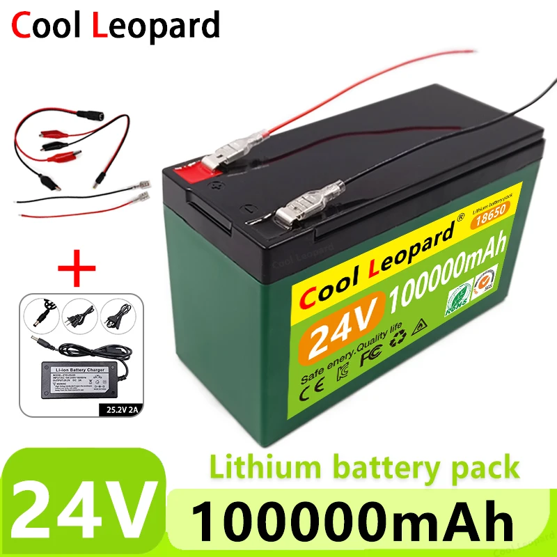 Cool Leopard-batería de litio de 24V, 100AH, 18650, para luz de calle Solar Lnverter, e-bike Scooter + cargador de 25,2 V, 2A, BMS incorporado