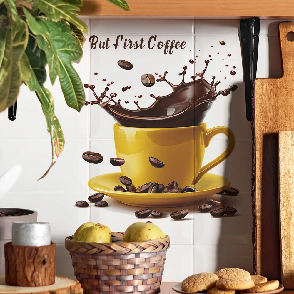 Creative coffee cups wall sticker for cafe background decoration wallpaper living room home decor self-adhesive decals