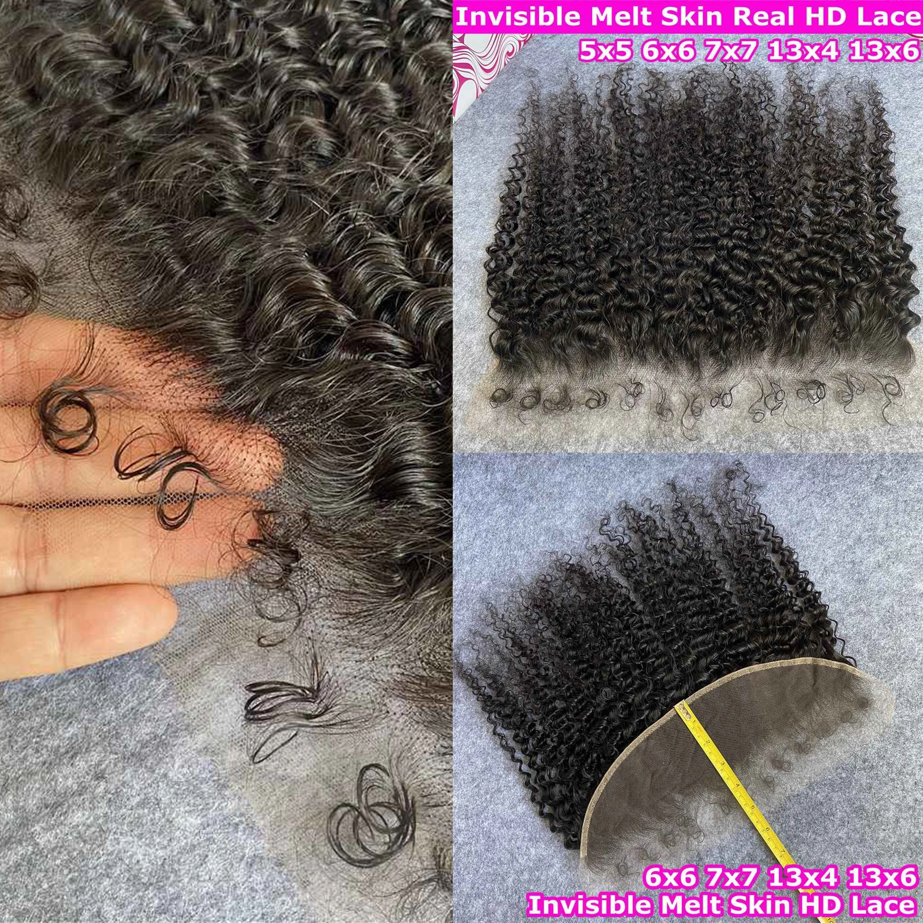 Deep Curly 4C Edges Invisiable HD 13x6 Lace Frontal Human Hair Afro Curly Melt Skin PrePlucked Natural Hairline 5x5 Lace Closure human hair lace frontal